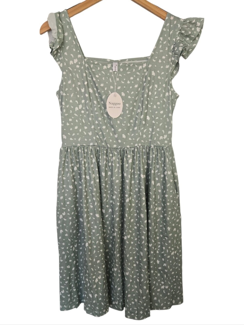 🌿 NWT Naggoo Sage Green Flutter Sleeve Mini Dress | Cottagecore | Pockets | Siz - Picture 2 of 6